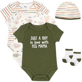 Baby Essentials Baby Boys 5 Piece Bodysuit Set (Just a Boy in Love 5 Piece, 9 Months)