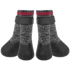 Mihachi Dog Socks Rubber Sole Paw Protectors with Straps Traction Control Anti-Slip Waterproof Boots Winter Paw Protectors, Black XL