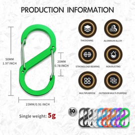 10 Pcs Double Clip Hook, S Shape Keychain, Durable Carabiner, S Small Carabiner Keyring Clip, Dual-Spring S-Shaped Keychain Hooks, for Home, Backpacks, Outdoor Hiking, Camping, Fishing, Travel,Keys(S)