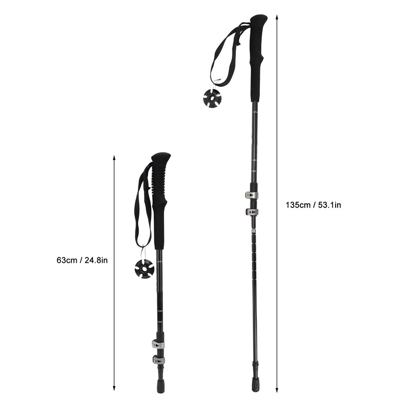 Hiking Stick 3 Section Carbon Fiber Rod EVA Foam Handle