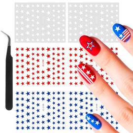 Allstarry Red White and Blue Star Stickers, 6 Sheets 4th of July Nail Stickers, Self-Adhesive Patriotic Nail Stickers Stars Nail Decals Small Star Nail Art Sticker for Womens 4th of July Accessories