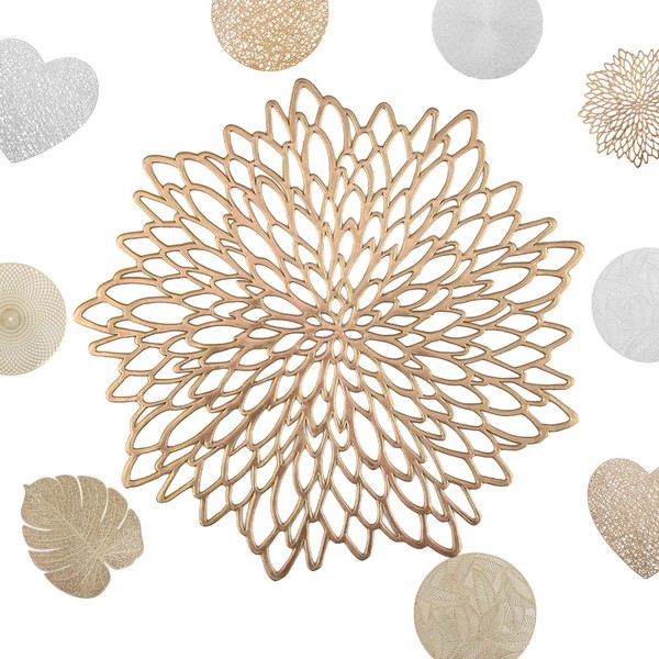 MORAINJAY Set of 2 Gold Place Mats, PVC Hollowed Place