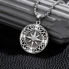 TRISHULA Compass Necklace for Men S925 Sterling Silver Celtic Knot Pendant Protection Necklace Compass Jewelry Graduation Pendnat Gift