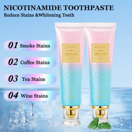 2 Pcs Niacinamide Whitening Toothpaste,Whitens Teeth, Freshens Breath, Removes Stains, Strengthens Teeth