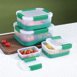 Plastic Food Storage Containers with Leakproof Locking Lids, Stackable Airtight storage Containers for Pantry & Kitchen Organization, BPA-Free & Freezer safe, Non-slip Base, Set of 4 pieces, Green