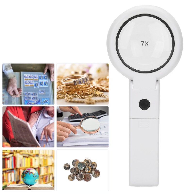 Desktop Handheld LED Magnifier 7X USB Battery Powered Reading Magnifying