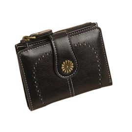 ProudDemon Soft Leather Wallet for Women – Compact Dark Green Bifold Wallet with Zipper Coin Pocket & Photo Holder (Black)