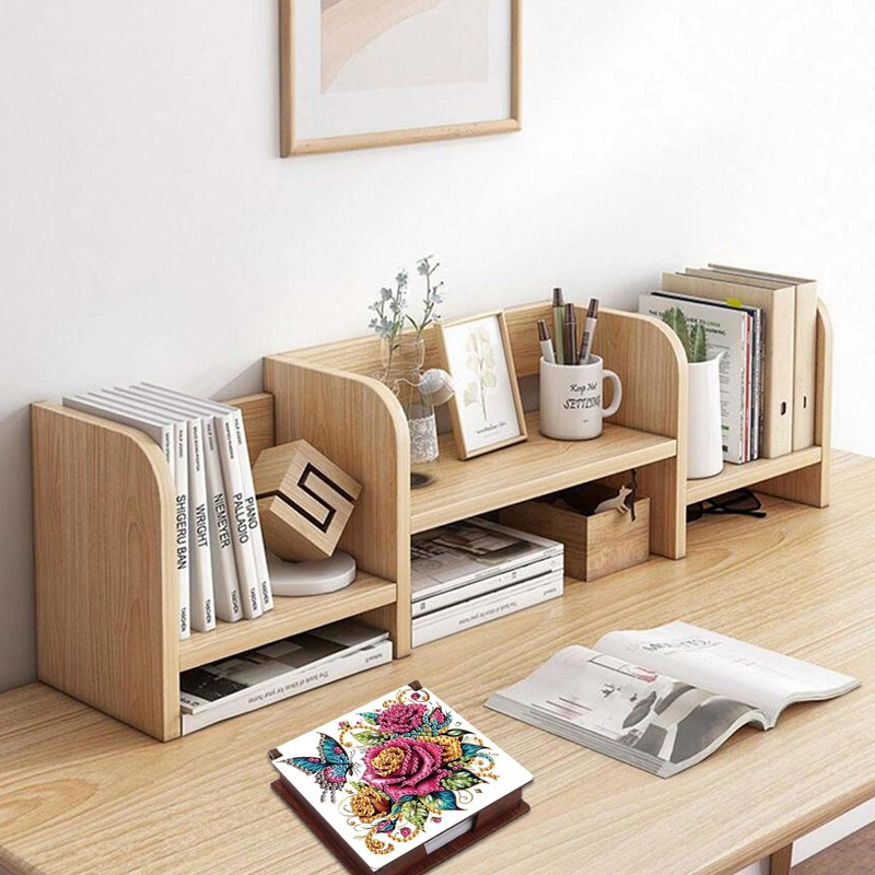JZHYOAN Flower Diamond Art Wooden Note Box Reusable Portable Notes