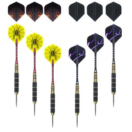 Darts Metal Tip Set Professional Darts with 6 Pack 22g,Rubber O-Rings 6,Aluminum & 6 Plastic Dart Shaft with 2 Colors,Standard Flights 12,1 Portable Dart Box…