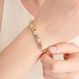 MORGAN & PAIGE Cubic Zirconia Tennis Bracelet For Women - 18K Two Tone Yellow Gold XO Heart Bracelet With 925 Sterling Silver & Diamond Accent - 7-1/4"