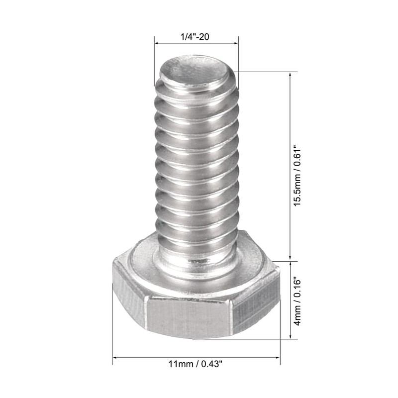 sourcing map 1/4-20x5/8" Hex Bolts 304 Stainless Steel Hexagon Screw