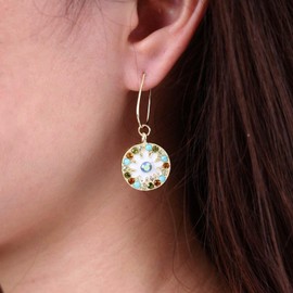 TseenYi Boho Colourful Crystal Earrings Gold Disc Flower Round Dangle Earring Crystal Colourful Round Flower Earring Vintage Rainbow Flower Hoop Earring Jewellery for Women and Girls Gifts, Crystal