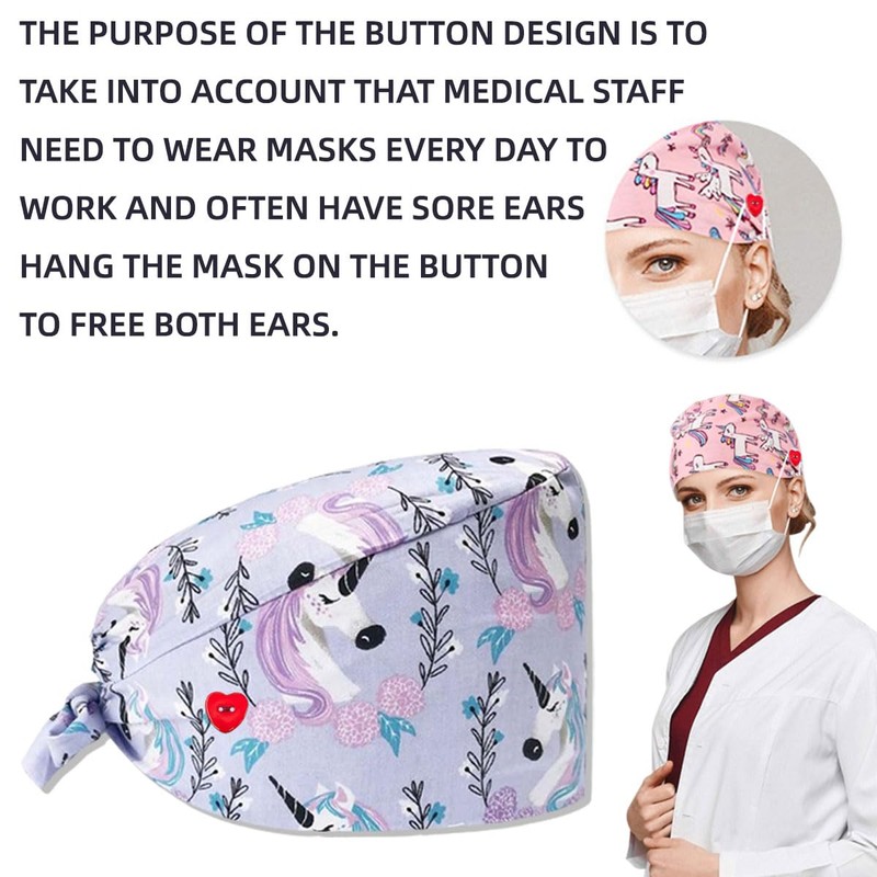 SCJJZ Headgear for Nurses, Nurse Cap, Printed, Elastic, Adjustable, Surgical