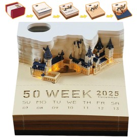 3D Castle Desk Calendar 2025, Weekly Planner with Light&Architectural Design，Time Piece Calendar Memo Pad DIY Note (Magic Castle)