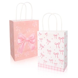 KEUKORZ 12pcs Pink Bow Gift Bag Coquette Bowknot Gift Bags for Girls Pink Party Gift Wrap Baby Shower Birthday Wedding