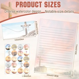 TaoBary 160 Packs Stationery Paper Set (50 Double Sided Stationery Writing Papers 50 Matching Envelopes) 60 Round Dot Sticker, 10 Design(Religious Stationery with Cross,8.5 x 11 Inch)
