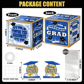 Graduation Money Box Gifts for Cash, Blue Money Gift Boxes for Women Class of 2025, Congrats Grad Money Box Gifts, Surprise Graduation Gift Box, Included 35 OPP Bags