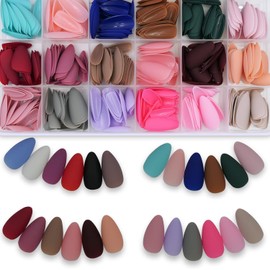 Tips de Uñas Postizas Acrílicas 24 Colores Sólidos, Cobertura Total