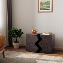 COSIEST Concrete Side Table, Set of 2 Rectangular Outdoor Side Tables, Decorative Garden Stools for Indoor Outdoor, Accent Table Patio Side Table End Table w Spotted, Brown