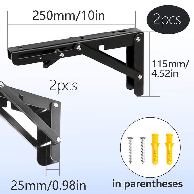 Hocansen 2Pcs Metal Foldable Brackets L Shelf Collapsible Brackets Black