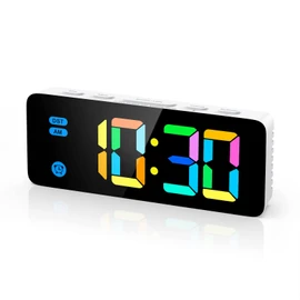 Digital LED Clock, Alarm Clock, Table Clock, Calendar Display, Brightness Adjustable, Dimmable, Large Screen, Alarm Function, Snooze Function, Loud Volume, USB-Type-C Charging, Energy Saving, Bedroom, Office, Travel, Gift, Multicolor