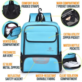 Youth Soccer Bag, Soccer Backpack with Ball Holder, Basketball Volleyball Football Handball Sports Backpack with Ball Compartment,Like Blue