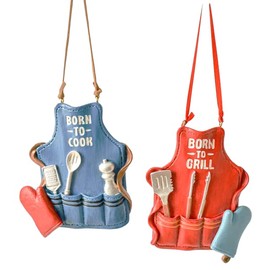 Ganz Born to Grill & Born to Cook Apron Ornaments Set of 2