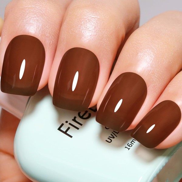 Firedeep Sheer Amber Brown Gel Nail Polish,16ML Jelly Dark Brown