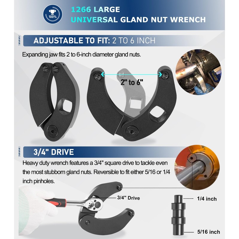 Camoo 1266 & 7463 Adjustable Gland Nut Wrench, 2 Hydraulic