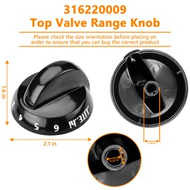 Funmit 316220009 Top Burner Stove Knob Replacement for Frigidaire Replaces AP4322122 PS1991531 EAP1991531 (Black, 5 Pack)