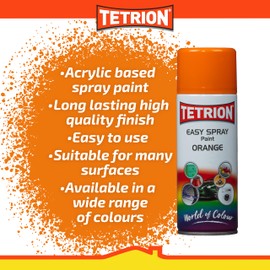 Tetrion Easy Spray Paint – Orange 400ml, Acrylic All-Purpose Spray for Wood, Metal, Plastic & More Quick-Dry, Easy to Use, Indoor & Outdoor Use, Smooth Finish
