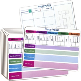 LAIAMER 6 Set Place Value WhiteBoard, 9" x 12" Double Sided Dry Erase Boards for Kids for Teaching Place Values from Billions to Decimal Numbers, Math Manipulatives Lapboards for Teachers School