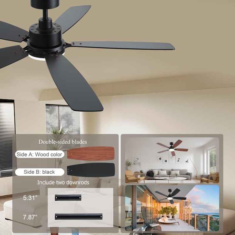 NKPU 52inch Ceiling Fans with Lights, Low Profile Ceiling Fan