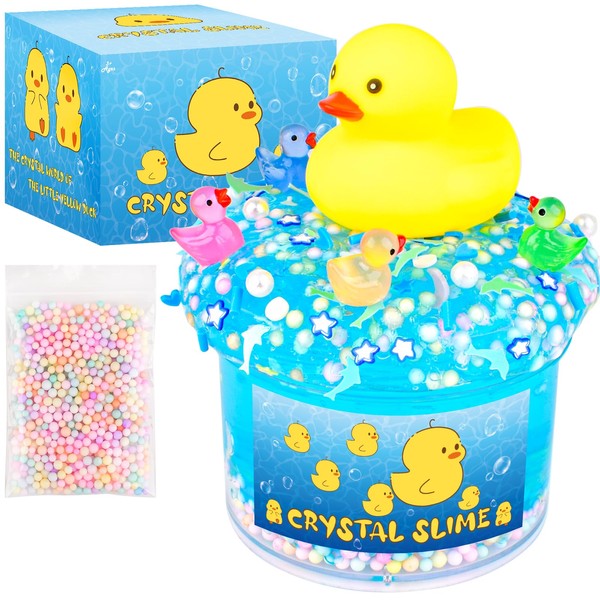 Blue Crystal Slime with Cute Yellow Ducks & Beads –