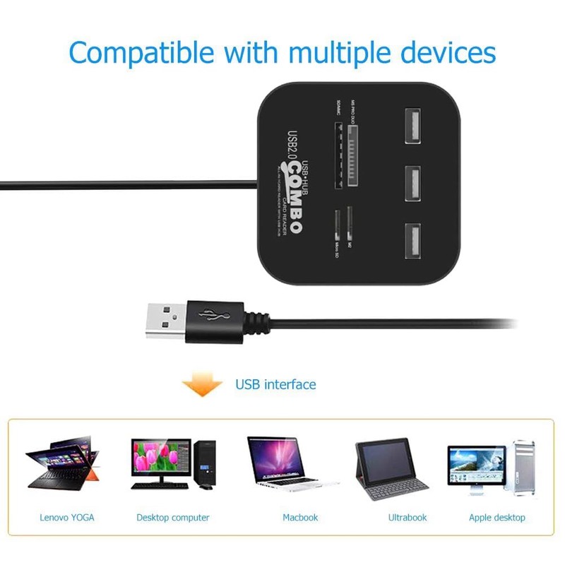 H31CS USB 2.0 Hub with 3 Ports & Card Reader