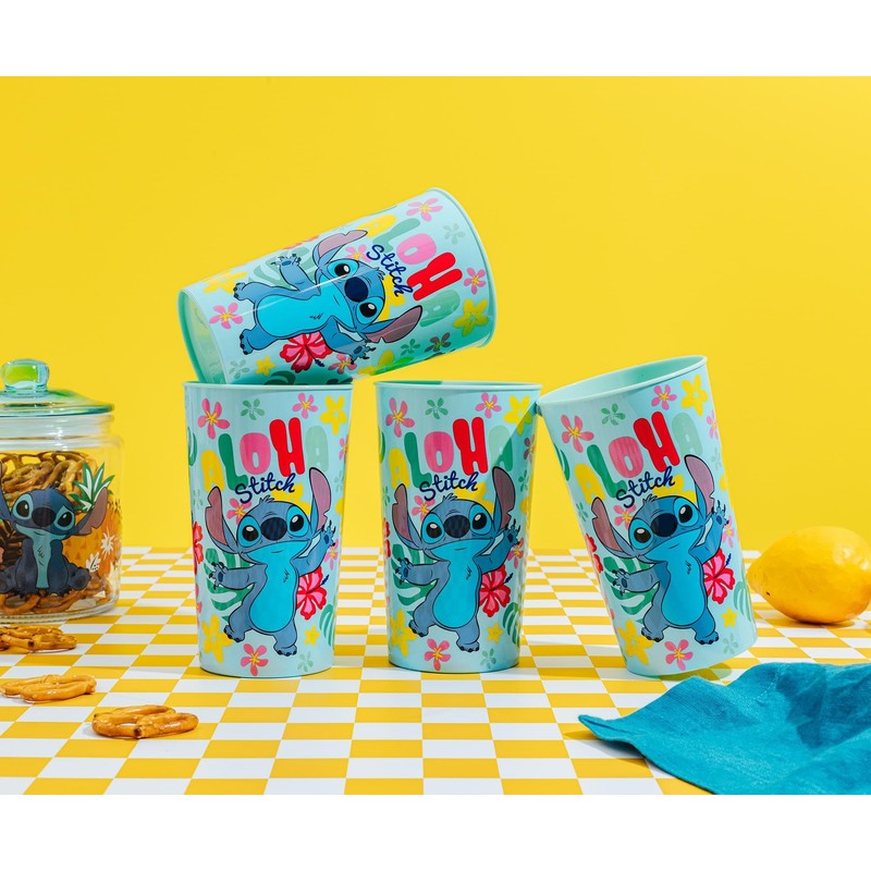 Silver Buffalo Lilo Stitch Aloha Stitch Colorful 4pc 22oz Plastic