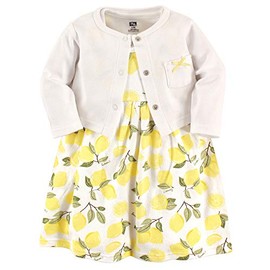 Hudson - Conjunto de Vestido y cárdigan de algodón para bebé y niña, Limón, 9-12 Meses