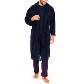 Nautica mens Nautica Men's Long Sleeve Cozy Soft Plush Shawl Collar Bathrobe, Navy, One Size US