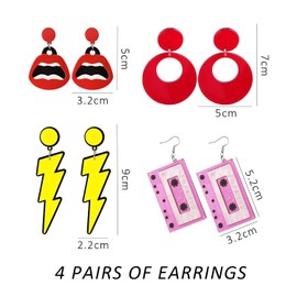 4 Pairs of Neon Earrings, Vintage Earrings, Women's Jewelry, Exaggerated Earrings, 80s Earrings, Colorful Earrings, Creative Statement Earrings, Party Earrings