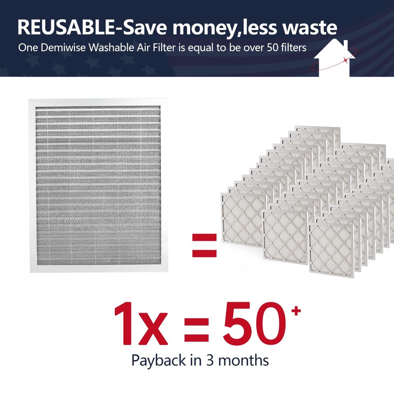 Demiwise MERV 8 24x30x1 Lifetime Air Filter, Washable Electrostatic Aluminum