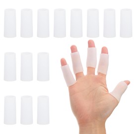 PATIKIL Gel Finger Cots 1.6"x0.59", 14 Pcs Silicone Finger Protector Support Finger Sleeve Cushions Thumb Protector Covers Finger Caps Gloves for Finger Cracking, White