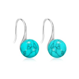 DOLIOX Genuine Turquoise Earrings for Women Drop 925 Sterling Silver Green Gemstone Ball Dangle Earring Jewelry for Her Wife Mother