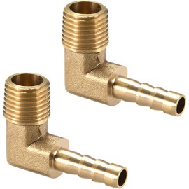 2Pcs Gold Brass Hose Barbed Elbow Fitting 90 Degree Elbow 1/4" Hose Barb to 1/4" NPT Male Pipe Water/Fuel/Air Barbed Hose Fittings