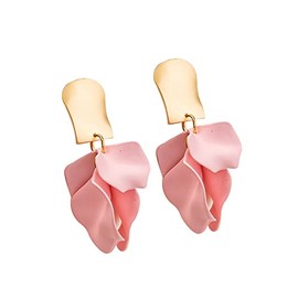 Bohemian Acrylic Rose Flower Petal Floral Tassel Drop Dangle Earrings Large Resin Hanging for Women Party Boho Holiday Summer Wedding Jewelry-Pink
