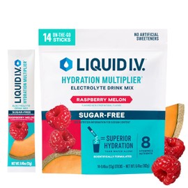 Liquid I.V.-  Multiplicador de Hidratación Sin Azúcar Melón Frambuesa  Mezcla para Bebida en Polvo Electrolito  1 Paquete (14 Ser                     