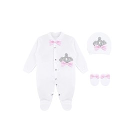 Lilax Baby Girl Newborn Crown Jewels Layette 3 Piece Gift Set 3-6 Months Sparkle Crown