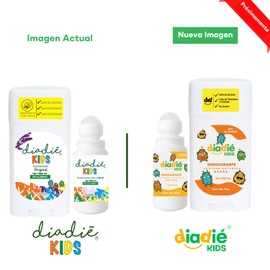 DIADIÉ kids Diadie Kids, Combo. Desodorante para Niños, Niñas, Elimina mal olor, No tapa los poros, desodorante natural, Barra, Rollon, 60g, 2 Pack
