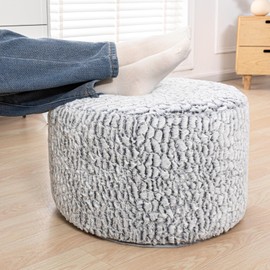 AbunHeri Stuffed Pouf Ottoman Pouf for Living Room Bedroom Floor Storage Pouf Footstools Round Ottoman Foot Rest 20"x20"x12" with Foam Filler (Snow Grey)