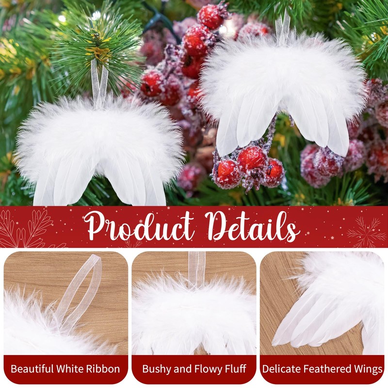 Becellen 10Pcs Christmas Tree Decorations, White Mini Christmas Angel Wings