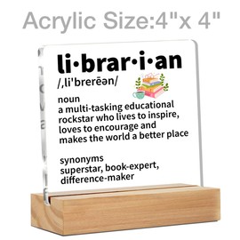 Librarian Gifts, Gifts for Library Worker Book Lover Bookworm, Thank You Gifts for Librarian Definition Clear Desk Decorative Sign Library Home Acrylic Decor